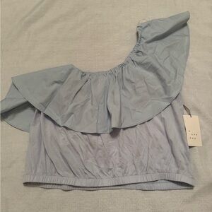 A New Day Blue Asymmetrical Ruffled Blouse